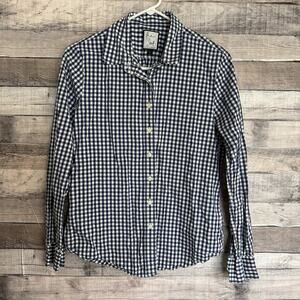 The Shirt Rochelle Behrens Women L Blue White Check Gingham Long Sleeve Classic